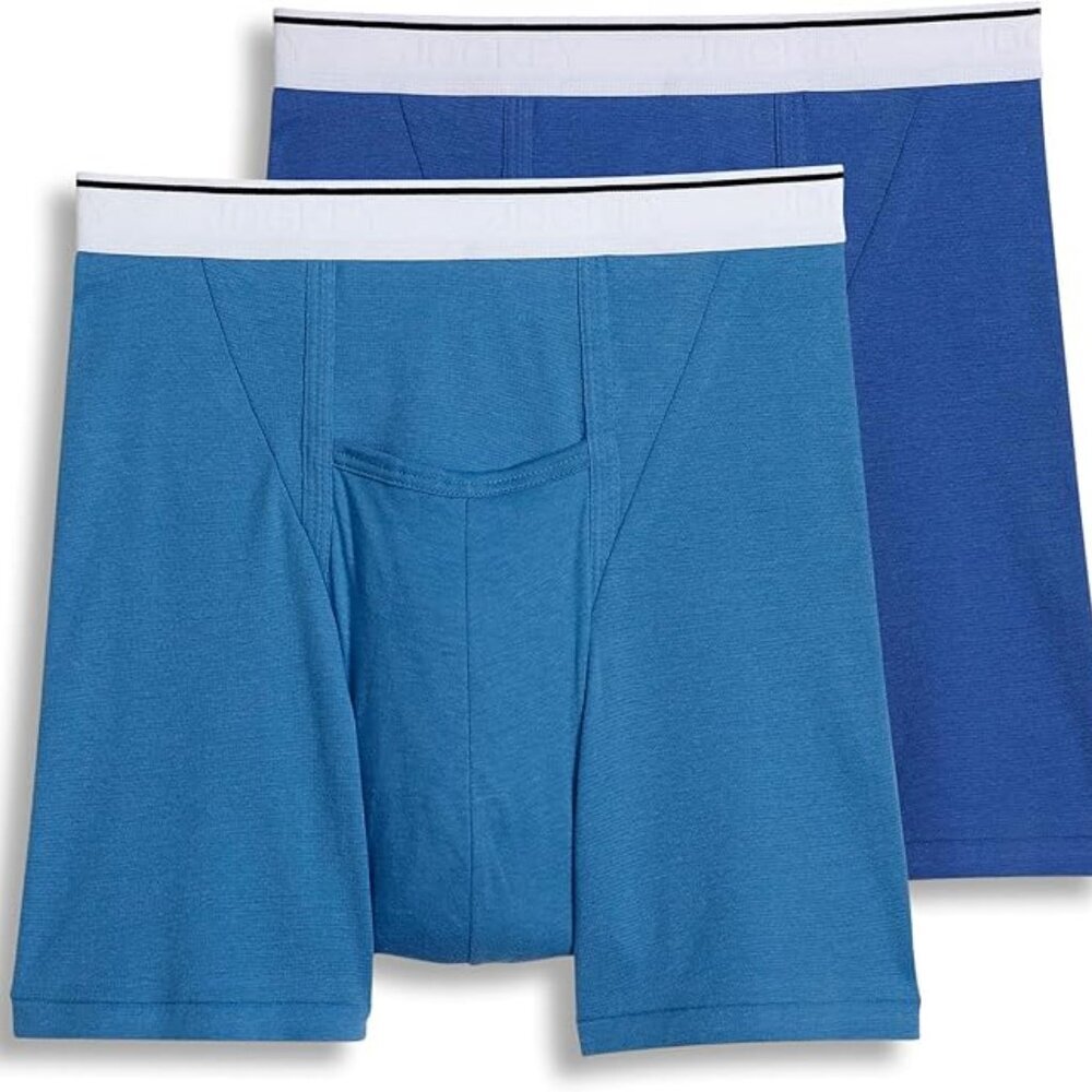 Mens Boxer Briefs Jockey Pouch Cotton Stretch Blue White L 2 Pack NWT - Picture 3 of 5